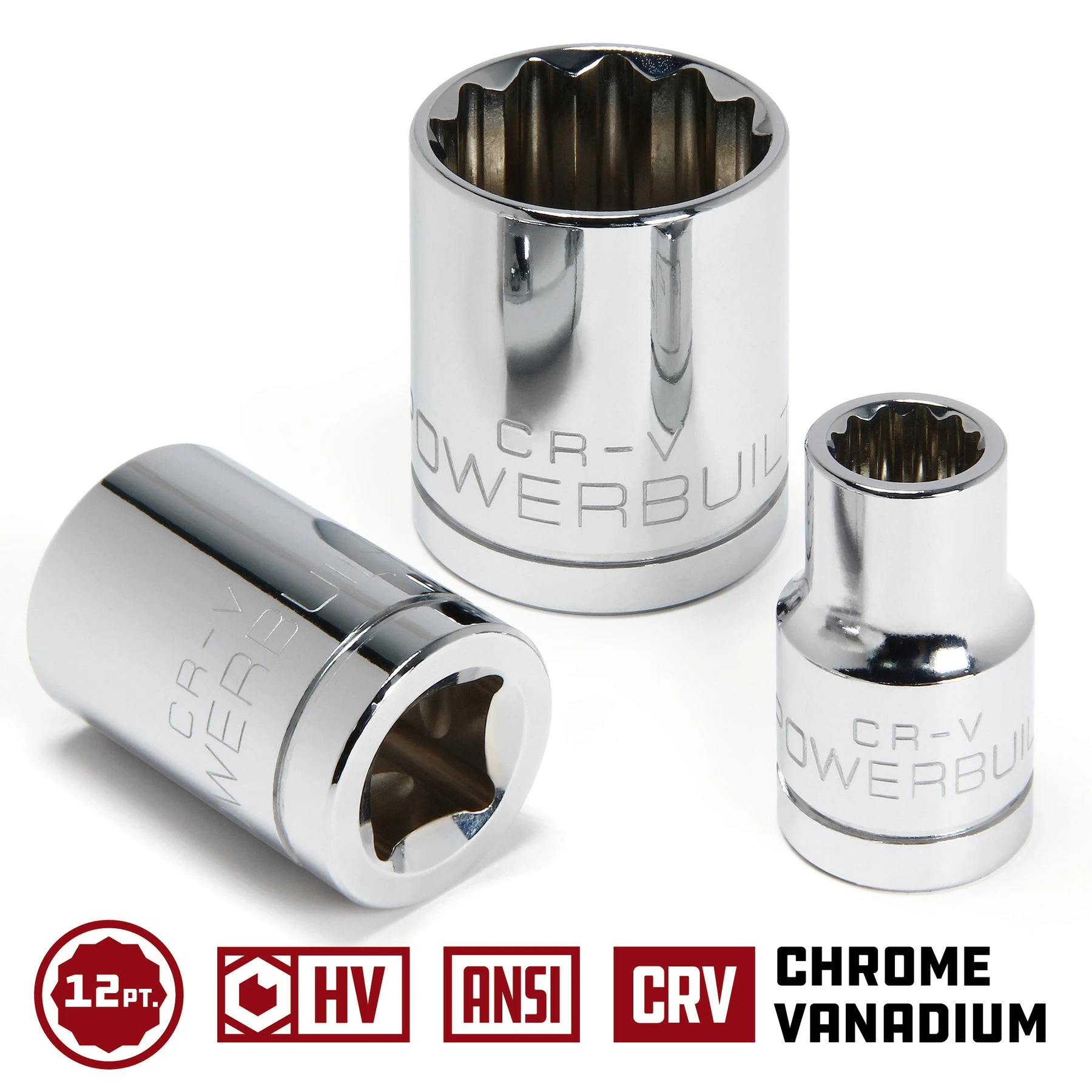 Powerbuilt 1/2 In. Dr. Sockets - SAE Shallow - 12 Pt. 5 Powerbuilt 1/2 In. Dr. Sockets - SAE Shallow - 12 Pt. - Image 3