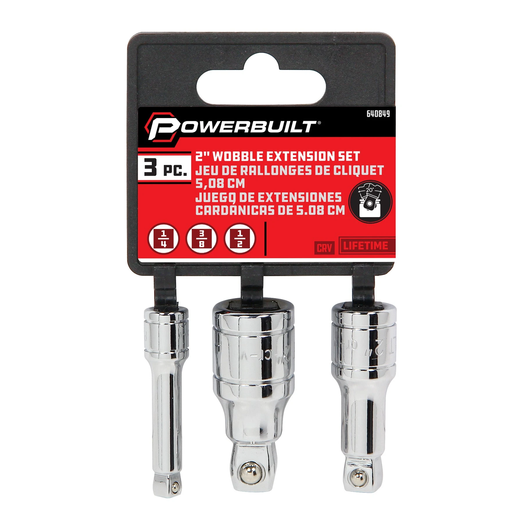 Powerbuilt 3 Piece 2 In. Socket Extension Bar Set - Wobble Tip 6 Powerbuilt 3 Piece 2 In. Socket Extension Bar Set - Wobble Tip - Image 4