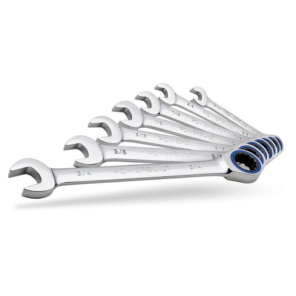 Powerbuilt 7 Piece Ratcheting Combination Wrench Set - SAE 3 Powerbuilt 7 Piece Ratcheting Combination Wrench Set - SAE