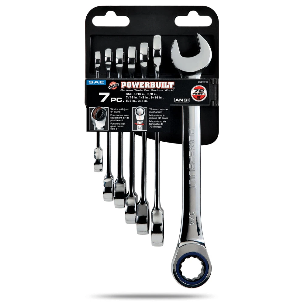Powerbuilt 7 Piece Ratcheting Combination Wrench Set - SAE 4 Powerbuilt 7 Piece Ratcheting Combination Wrench Set - SAE - Image 2