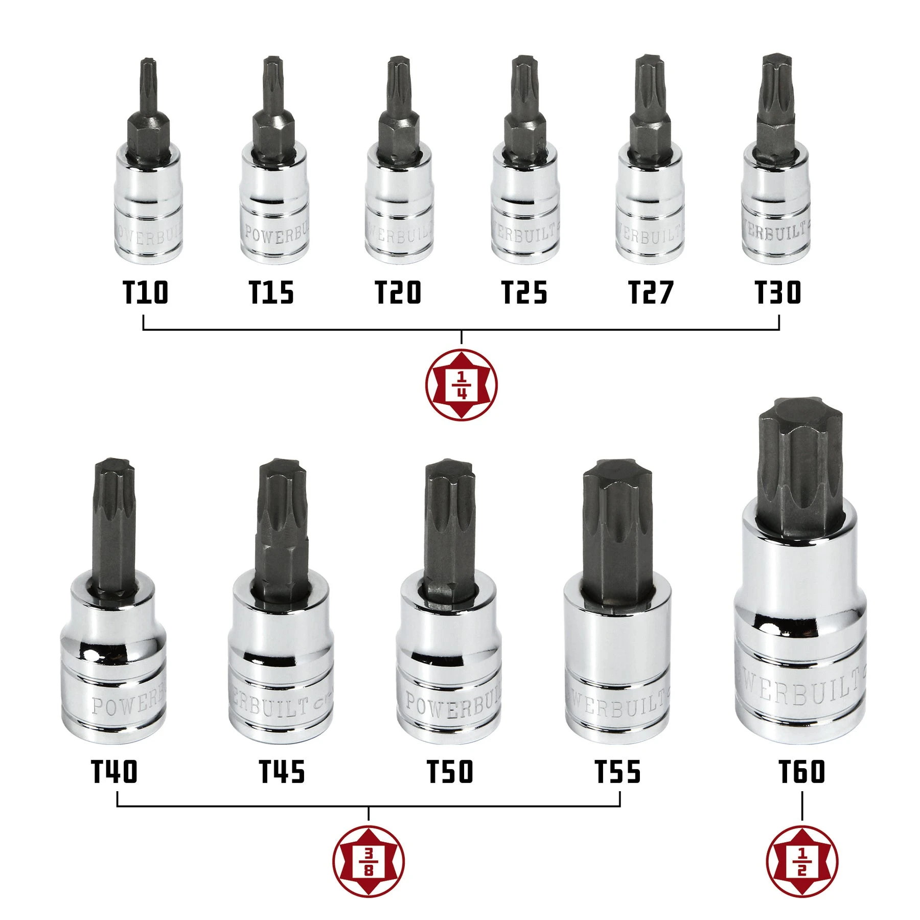 Powerbuilt 12 Piece Torx Bit Socket Set 4 Powerbuilt 12 Piece Torx Bit Socket Set - Image 2