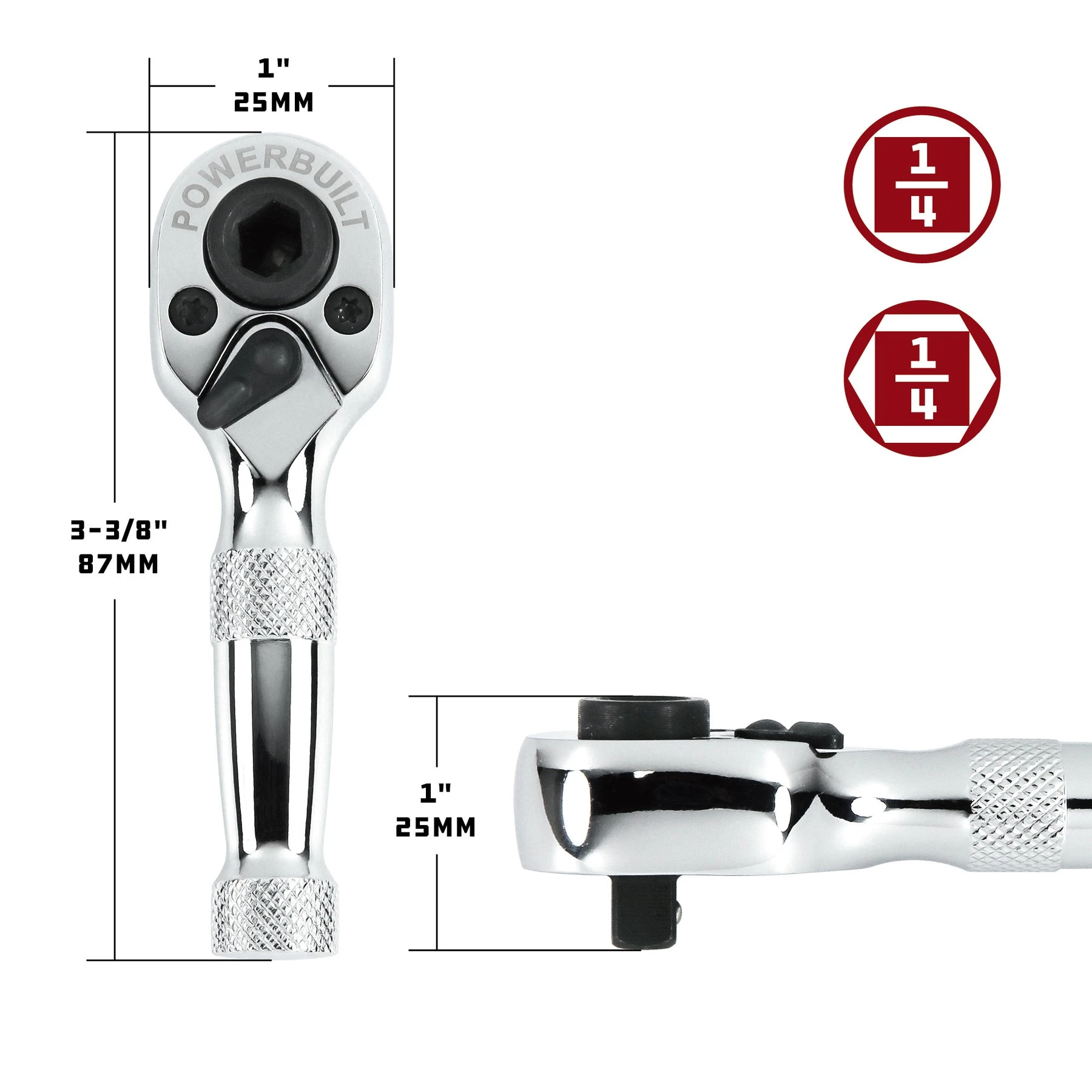 Powerbuilt 1/4 In. Dr. Stubby Dual Head Ratchet 5 Powerbuilt 1/4 In. Dr. Stubby Dual Head Ratchet - Image 3