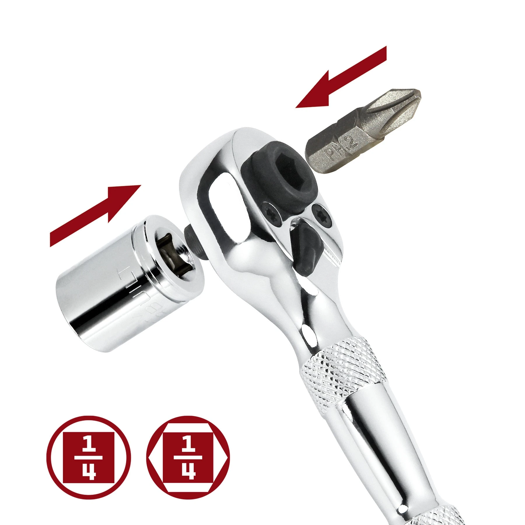 Powerbuilt 1/4 In. Dr. Stubby Dual Head Ratchet 4 Powerbuilt 1/4 In. Dr. Stubby Dual Head Ratchet - Image 2