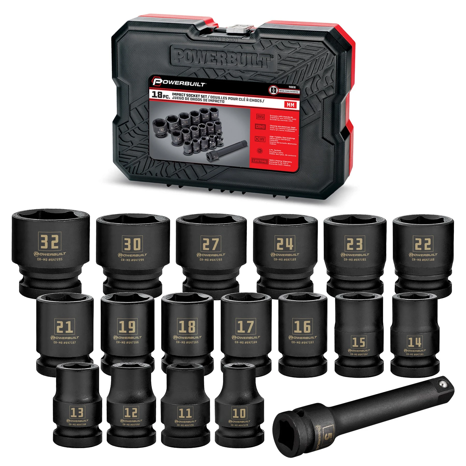 Powerbuilt 18 Piece 1/2 In. Dr. Metric Impact Socket Set 3 Powerbuilt 18 Piece 1/2 In. Dr. Metric Impact Socket Set