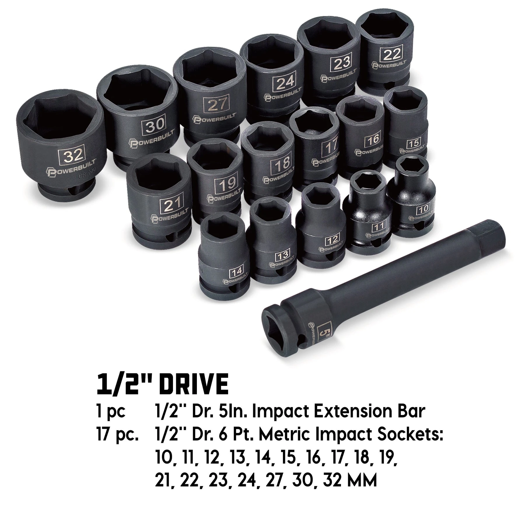 Powerbuilt 18 Piece 1/2 In. Dr. Metric Impact Socket Set 4 Powerbuilt 18 Piece 1/2 In. Dr. Metric Impact Socket Set - Image 2