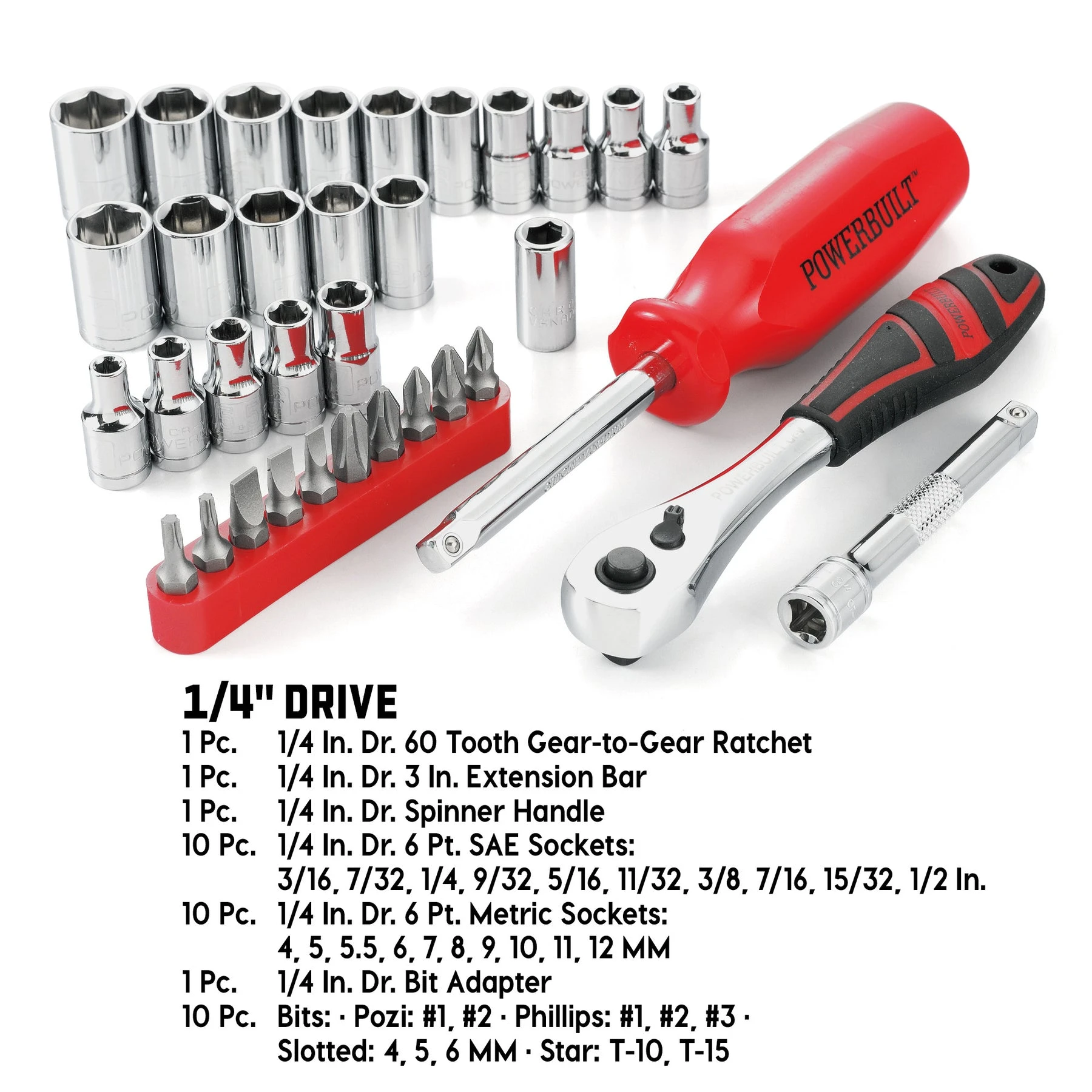 Powerbuilt 34 Piece 1/4 In. Drive SAE & Metric 6 Pt. Socket Set 4 Powerbuilt 34 Piece 1/4 In. Drive SAE & Metric 6 Pt. Socket Set - Image 2