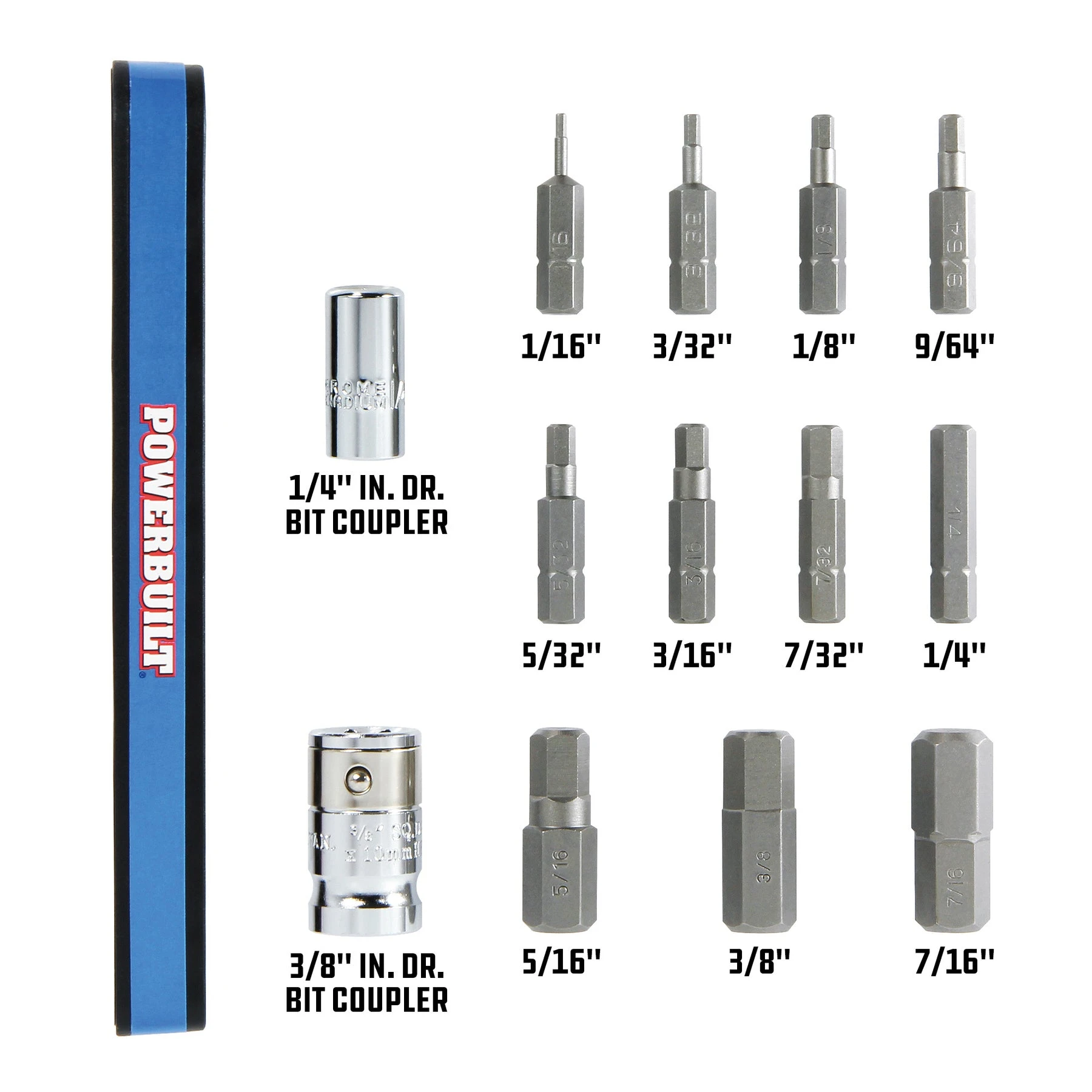 Powerbuilt 13 Piece SAE Hex Bit And Socket Adapter Set 5 Powerbuilt 13 Piece SAE Hex Bit And Socket Adapter Set - Image 3