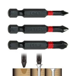 Powerbuilt 3 Piece Phillips Torsion Impact Screwdriver Countersink Bit Set
